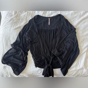 Free People Cross Over Flowy Black Top